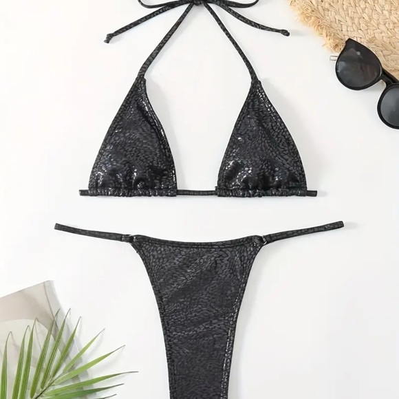 Guppies Swimwear Other - NWOT Halter Neck Bikini 🪩 (US XS) - Metallic Black 🪩 Trending 2025 ✨